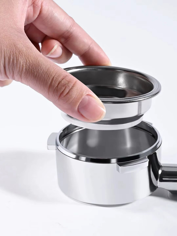 Kacacao Doppelschichtiger Druckkaffeefilterkorb aus Edelstahl in Silber, wiederverwendbarer Siebträger-Filter für Kaffeemaschinen (51mm, 54mm, 58mm) - Bild 3