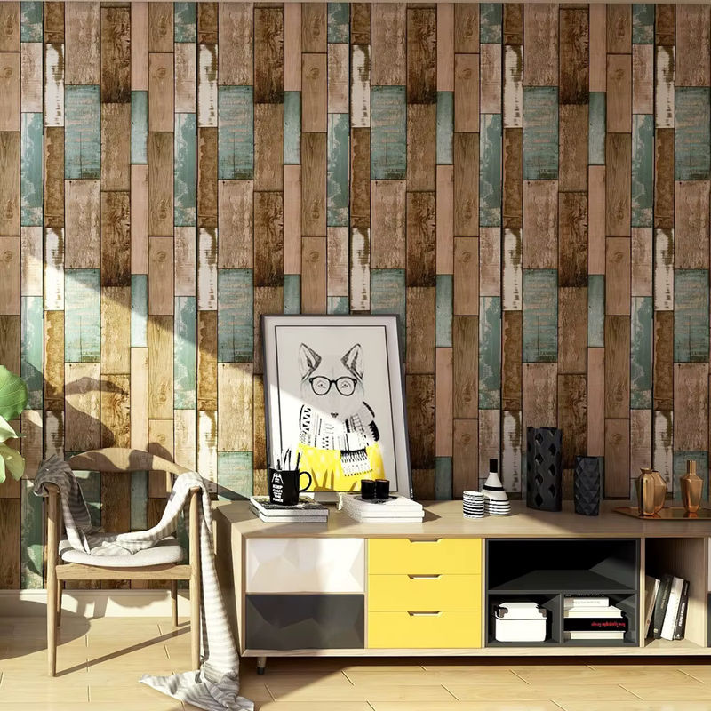 Selbstklebende Vinyl-Tapete KALYNN in Vintage-Steinholz-Optik, mehrfarbige Holzplanken-Design-Rolle - Bild 3