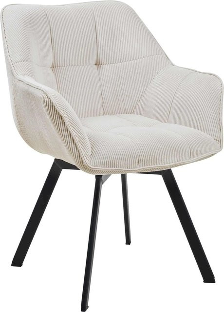 DELUKE Esszimmerstuhl MATOR in Creme mit Cord-Bezug, B/T/H: 60 x 59 x 81 cm - Bild 1