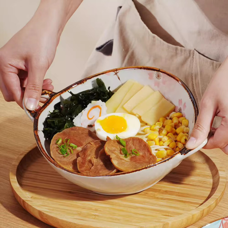 4er-Set MYVIT Keramik Suppenschalen mit Griff, ideal für Nudeln und Salat, mikrowellen- und backofengeeignet, Durchmesser: 19,05 cm - Bild 2