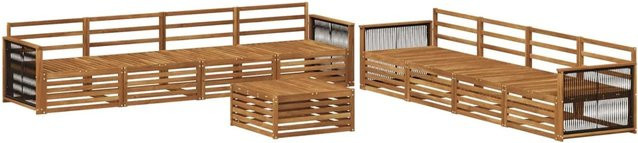 vidaXL Outdoor-Sofagarnitur aus Massivholz Akazie in Braun, 9-teiliges Set mit Tisch und Sitzmöbeln - Bild 1