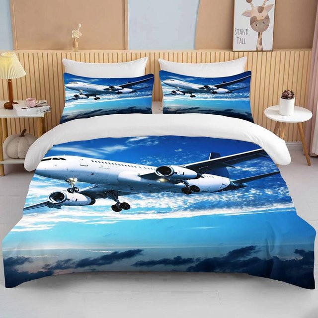 JMG Household Supplies Bettwäscheset mit Flugzeug-Motiv in Blau, bestehend aus Bettbezug und Kissenbezügen, B/H: 135 x 200 cm - Bild 1