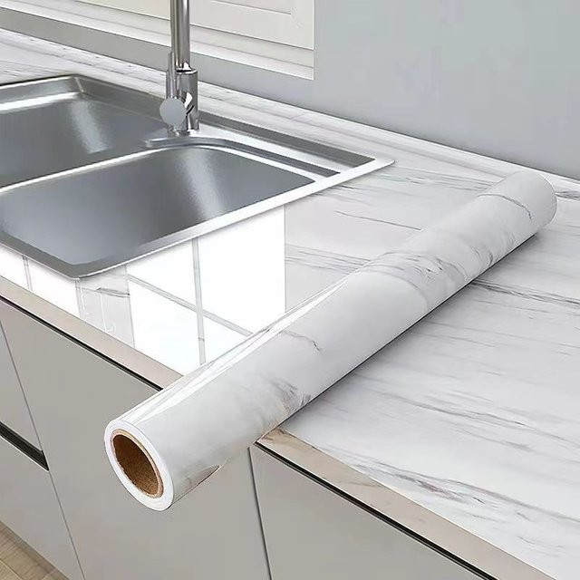 Selbstklebender Wandaufkleber in Marmor-Optik von ctzsoop, weiß, wasserdicht und ölbeständig, Breite: 55 cm - Bild 1