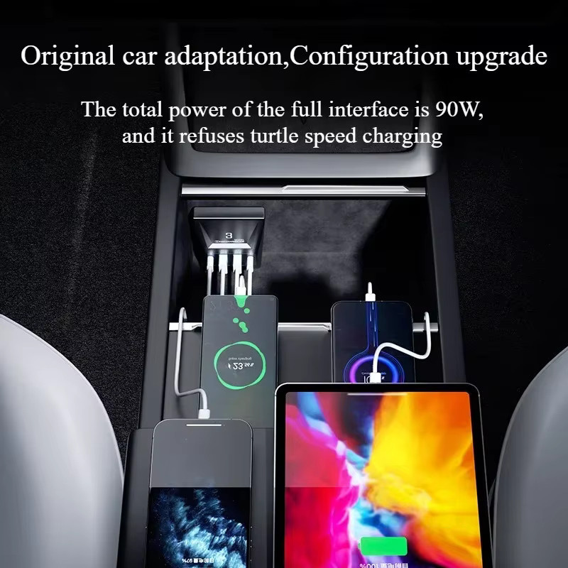 YouGallop Erweiterungsdock für Tesla Model 3 Highland 2024 2025, 90 W Schnellladung, Schwarz - Bild 5