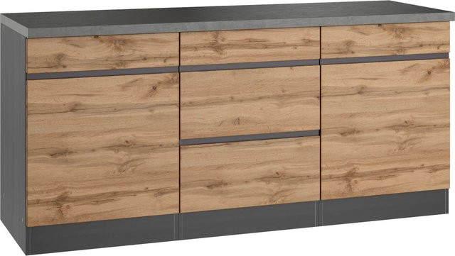 Held Möbel Küchenunterschrank Turin in Wotaneiche und Graphit mit Türen und Schubladen, Breite: 180 cm - Bild 1