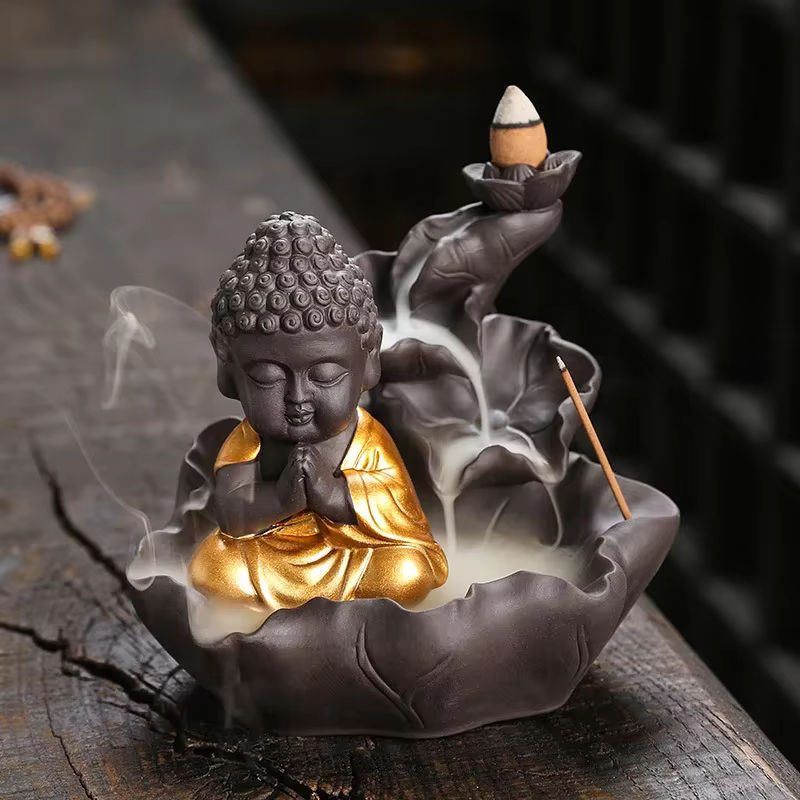 MINIDEAL Zen Buddha Rückfluss-Räuchergefäß aus Keramik in Lila mit Lotus-Design für Aromatherapie - Bild 2