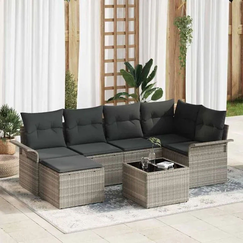 7-teiliges Gartensofa-Set mit Speicherfunktion aus Poly-Rattan in Hellgrau von vidaxl - Bild 1