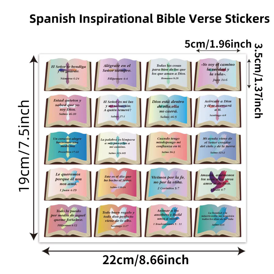 200 Stück spanische Bibelvers-Aufkleber mit inspirierenden Sprüchen in Multicolor für Bastelarbeiten und Geschenke - Bild 2