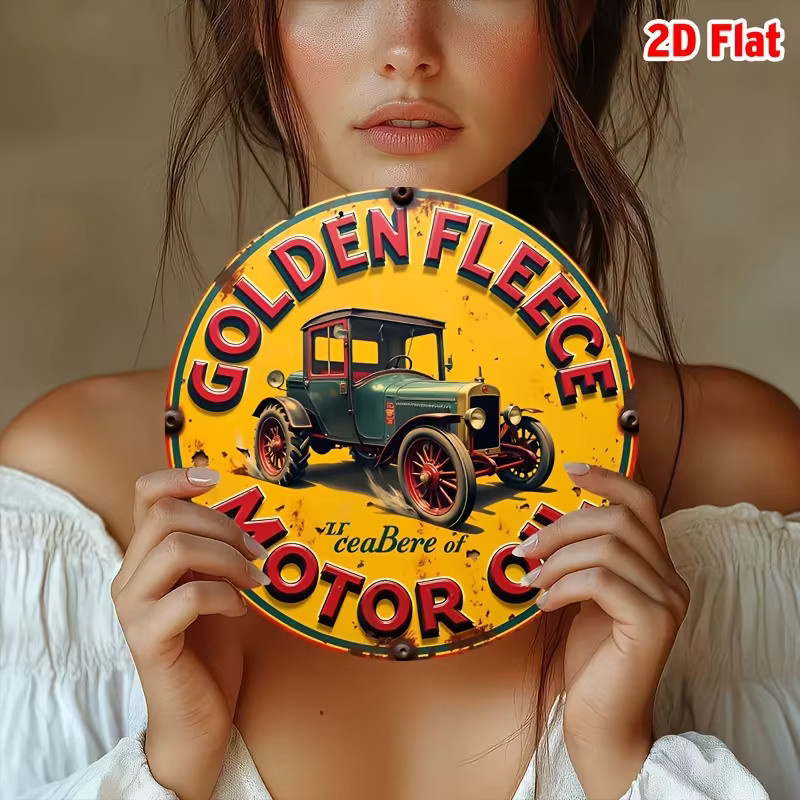 Potdemiel Vintage-Aluminiumschild Golden Fleece Motor Oil Rund, Wanddekoration in Grün, Rot und Multicolour, Durchmesser: 19,81 cm - Bild 3