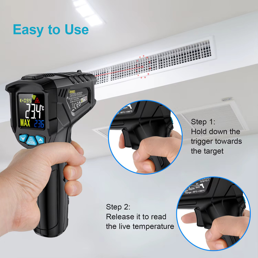 MESTEK Digitales Infrarot-Thermometer Laser-Temperaturmessgerät mit Pyrometer und Hygrometer in Schwarz - Bild 6