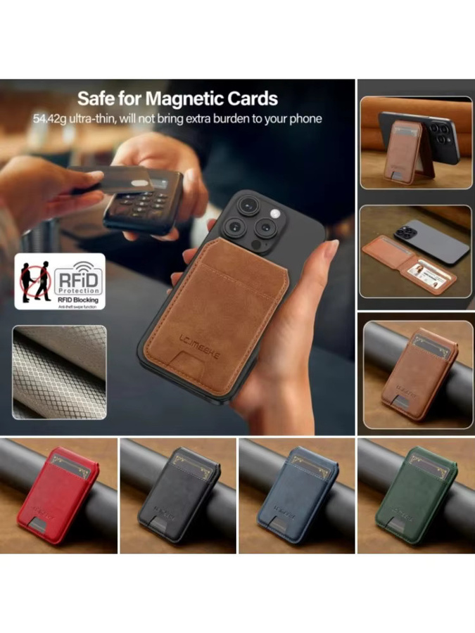 EUCAGR Magnetische PU-Leder Kartensteckplatz-Tasche mit Ständer für iPhone 17, Samsung Galaxy, Google und Xiaomi, Farbe: Grün - Bild 6