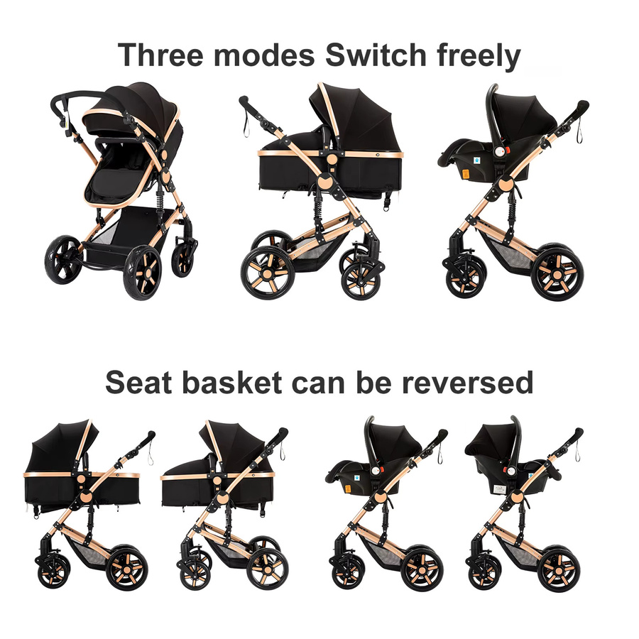 Magic ZC 3-in-1 Kinderwagen-Kombi-Reisesystem mit Aluminiumrahmen in Schwarz-Gold - Bild 3