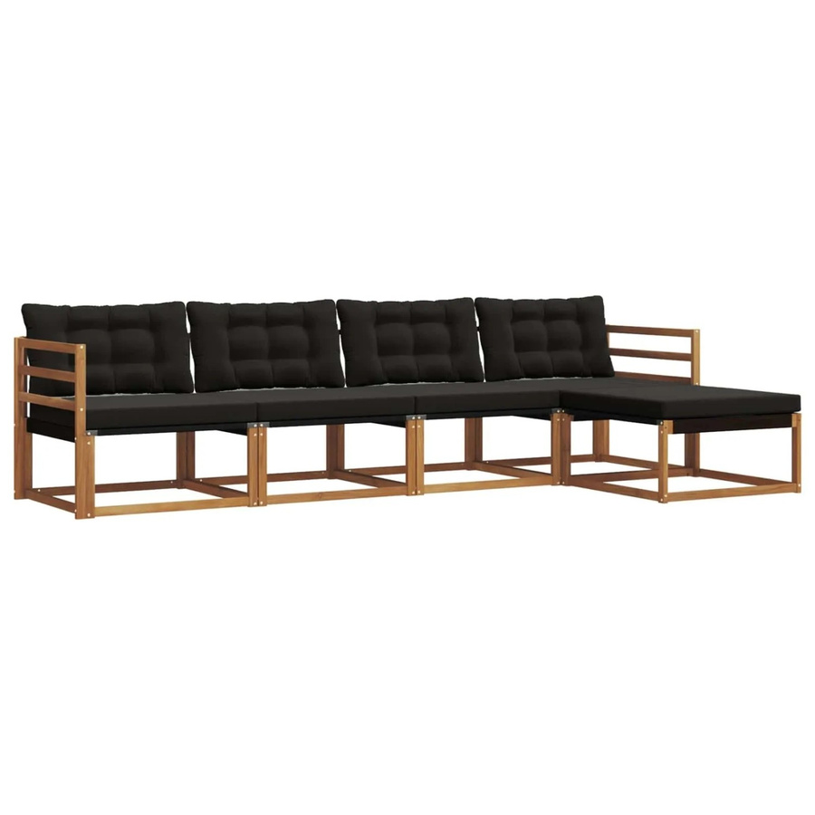 vidaXL Outdoor-Sofagarnitur 5-teilig aus Akazienholz und Textilene in Natur und Schwarz mit Kissen - Bild 2