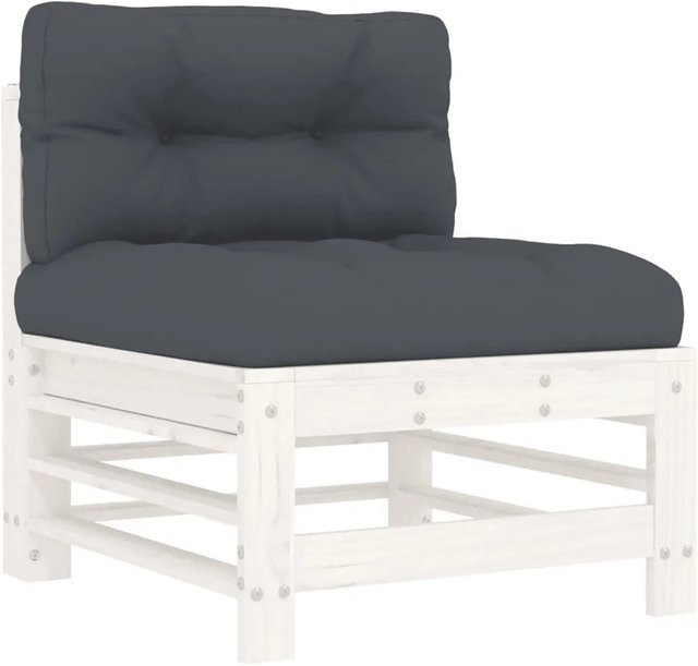 vidaXL Mittelsofa aus massivem Kiefernholz mit Kissen in Weiß mit rustikaler Optik B/T/H: 187 x 63,5 x 63,5 cm (Sitzhöhe: 60 cm) - Bild 1