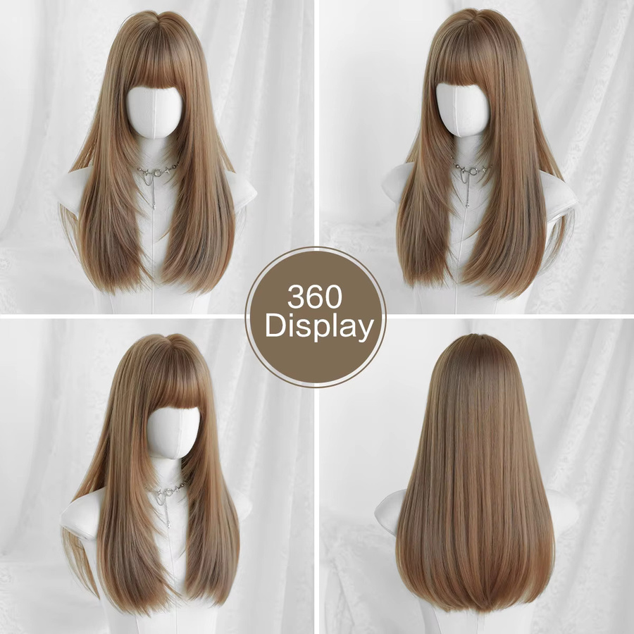 NAMM Perücke für Damen, flachsbraun, synthetisch, mit Pony - Bild 3