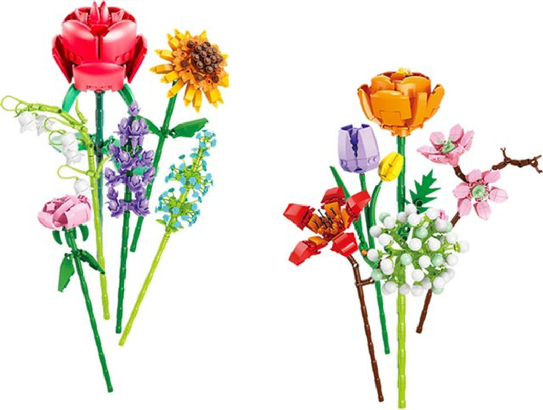 13er Set DIY Blumen-Bausteine als künstliches Bouquet für deine Dekoration, mehrfarbig - Bild 1