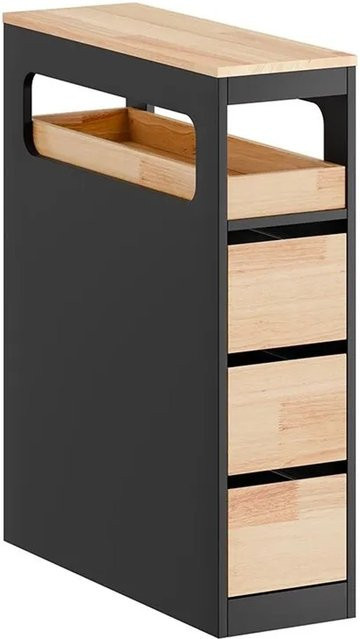 SoBuy Schmaler Badschrank mit 3 Schubladen als Nischenschrank und Rollwagen in Schwarz, B/T/H: 23 x 65 x 82 cm - Bild 1