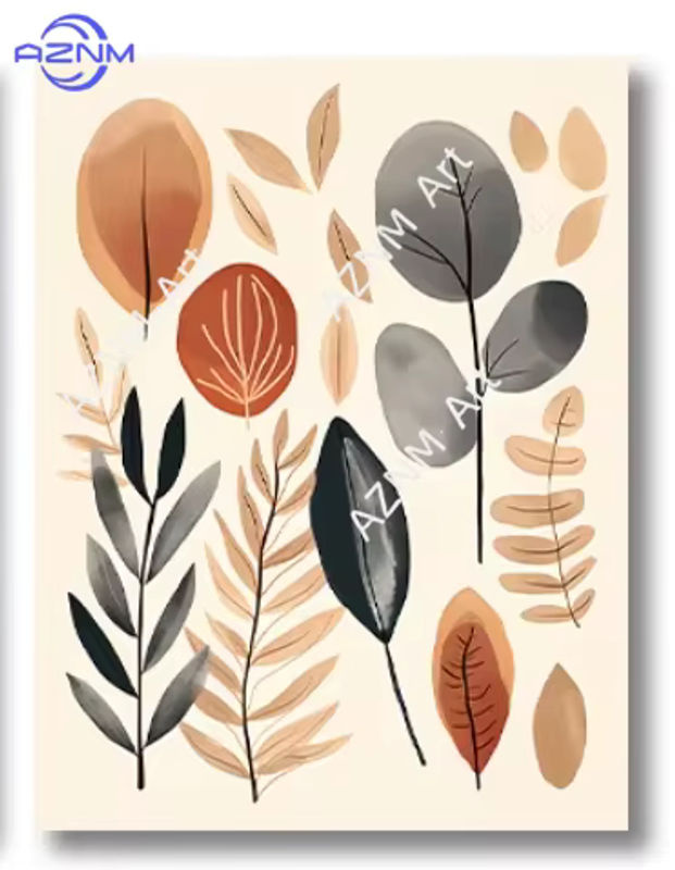 Potdemiel Retro Leinwandbild mit Blättern und Vase in abstrakter Floral-Optik, mehrfarbig, Wandkunst für dein Wohnzimmer - Bild 5