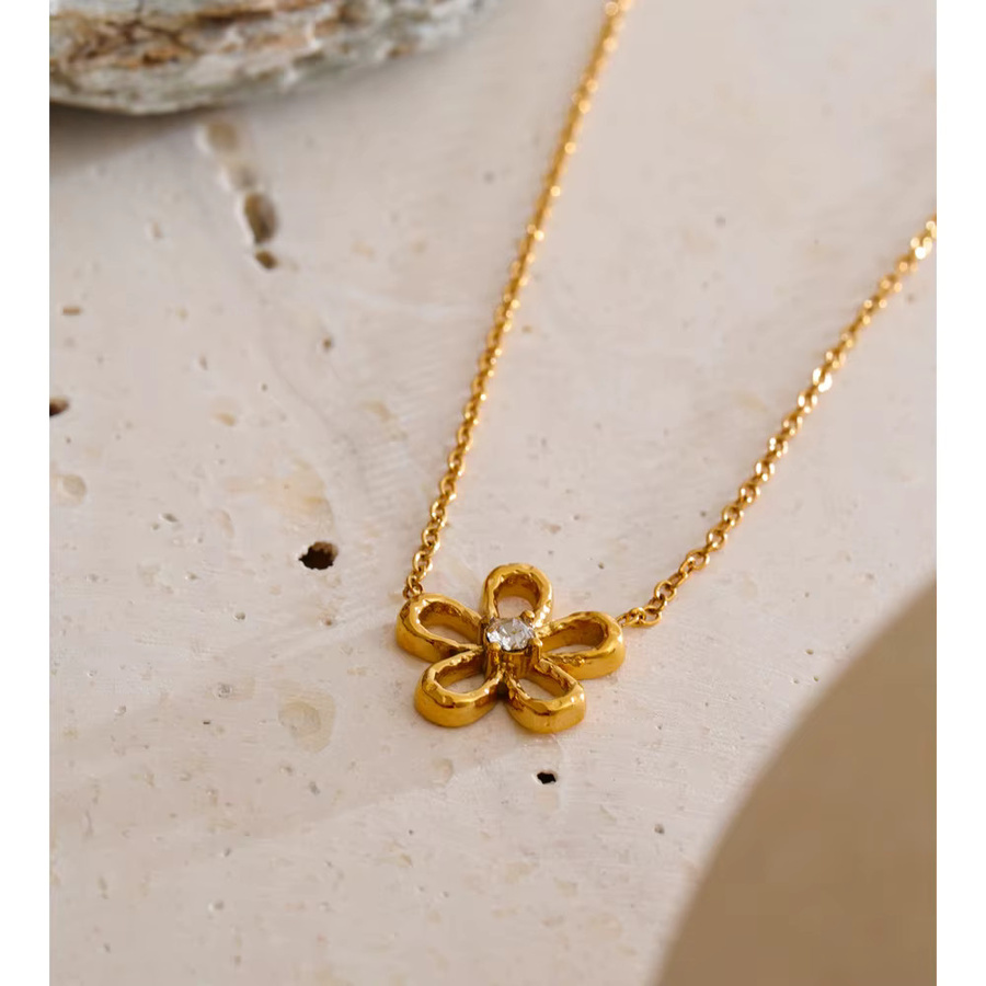 Yhpup Halskette mit Blumen-Anhänger, Edelstahl, Gold, Zirkonia - Bild 2