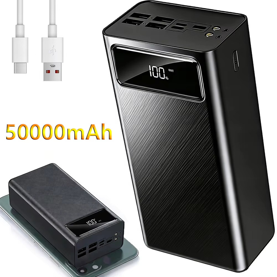 Powerbank mit 50000mAh Kapazität und Schnellladung, 4 USB-Anschlüsse und digitaler Anzeige, Schwarz - Bild 2