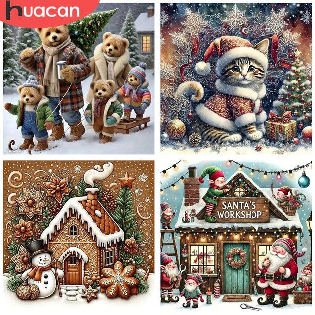 HUACAN 5D Diamant-Stickerei-Set Winter-Bären Motiv in Multicolor mit Full Round Diamanten - Bild 1