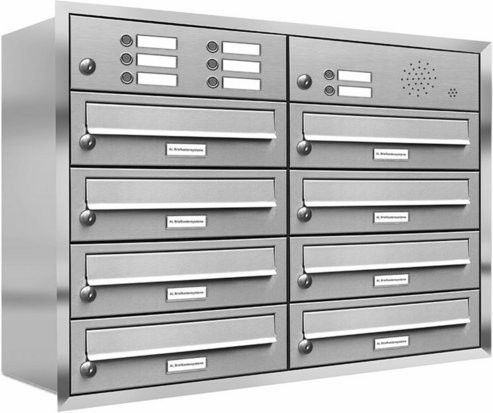 AL Briefkasten-System für 8 Parteien zur Unterputzmontage, Farbe: Silber, B/H/T: 80,6 x 61,5 x 27,5 cm - Bild 1