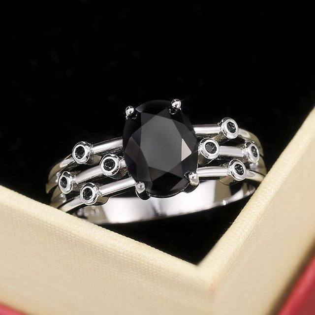 YIRAN Jewelry Ring, schwarzer ovaler Stein, Kupfer, Damen - Bild 1