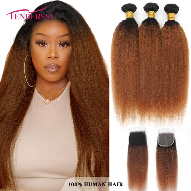fraisbelle Haar Bundles, 100% Ombre Echthaar, Yaki Gerade, 4x4 HD Spitze - Bild 1