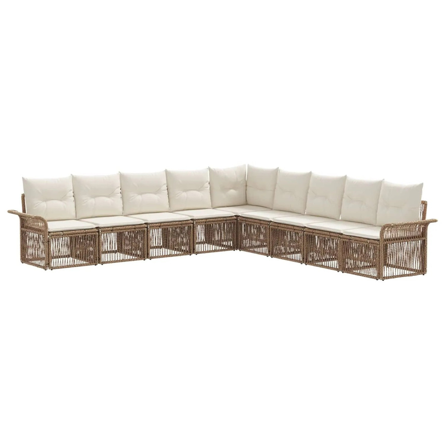 vidaXL Gartensofa-Set 9-teilig in Beige aus Poly-Rattan mit pulverbeschichtetem Stahlgestell und Polsterung - Bild 2