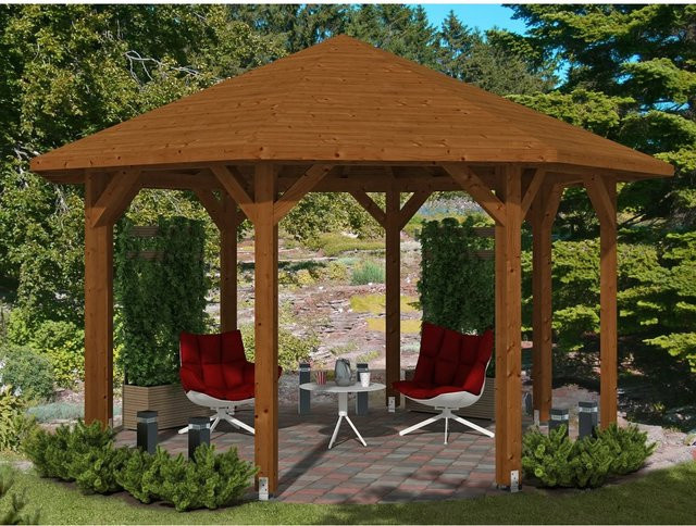 Skan Holz Pavillon Nice 2 aus Leimholz in Nussbaum Braun B/T/H: 484 x 484 x 330 cm - Bild 1