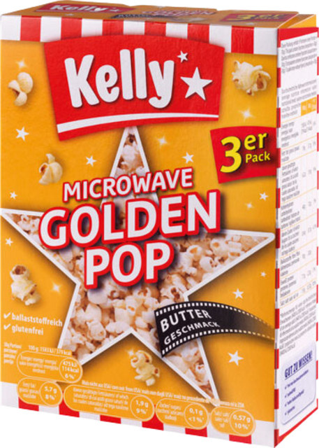 Kelly Golden Pop Mikrowellen-Popcorn Buttergeschmack glutenfrei 3 x 90 g - Bild 1