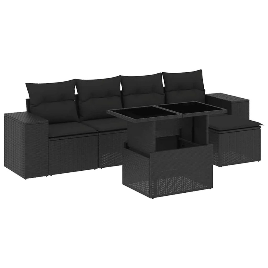vidaXL 6-teilige Garten-Sofagarnitur aus Poly-Rattan in Schwarz mit UV-beständigen Kissen und pulverbeschichtetem Stahlgestell - Bild 2