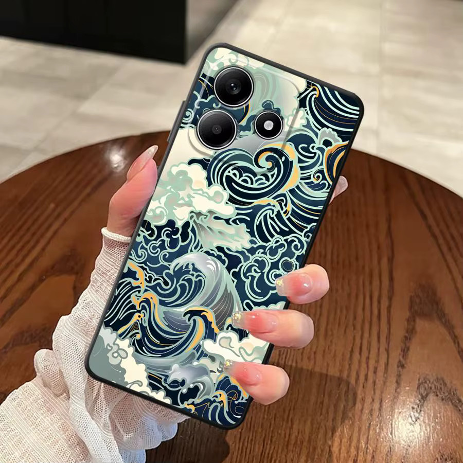 Weiche Handyhülle mit Cartoon Ozean Tsunami Design für Xiaomi Redmi Note Serie in Schwarz - Bild 4