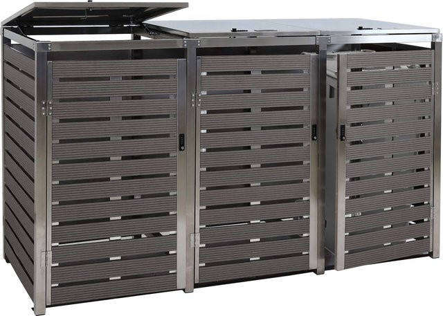MCW Mülltonnenverkleidung K14 3er Mülltonnenbox aus WPC und Edelstahl in Anthrazit, B/T/H: 200 x 120 x 85 cm - Bild 1