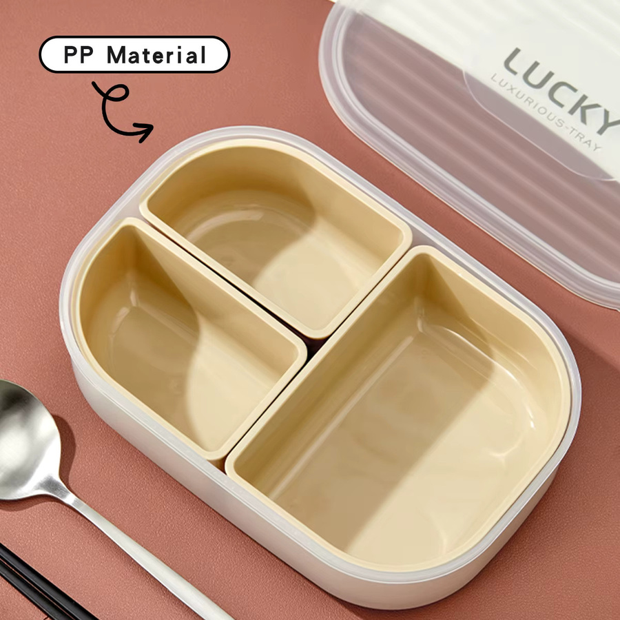 WORTHBUY 3-Gitter-Mikrowellen-Lunchbox aus Kunststoff mit Trennfächern, stapelbar und abnehmbar, Farben: Grün und Beige - Bild 3