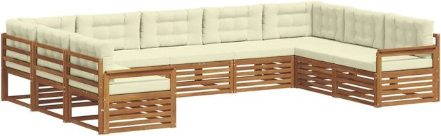 vidaXL Sofagarnitur 9-teilig aus Massivholz Akazie in Natur und Beige mit wetterfesten Kissen im U-Shape Design - Bild 1