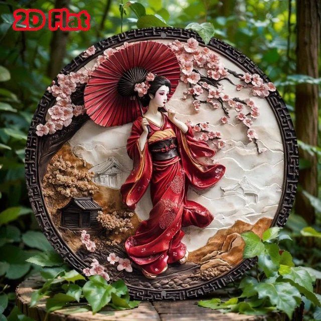 HELLOYOUNG Japanischer Kimono Wandkunst aus Aluminium – Rundes 2D-Metallschild zur Wandmontage - Bild 1