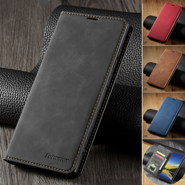 Flip-Lederhülle für Samsung Galaxy S26 S25 S24 S23 S15 A55 A54 A35 A34 A15 A14 A16 A17 A25 A36 A56 A57 in Schwarz als Brieftaschen-Schutzhülle - Bild 1