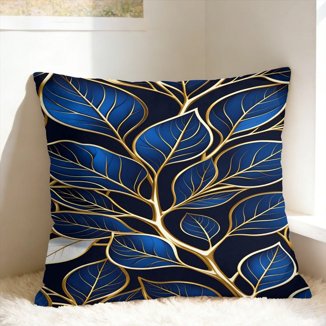 JMG Clothing Kissenbezug mit Goldblauem Blättermuster, B/B: 50 x 50 cm - Bild 1