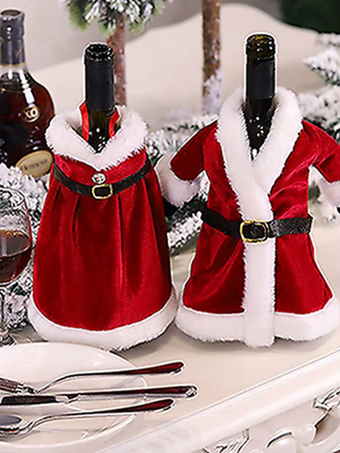 Alivparty Weinflaschen-Abdeckung Santa im roten Kleid als Weihnachtsdekoration für die Tischdekoration zu Weihnachten und Silvester - Bild 7