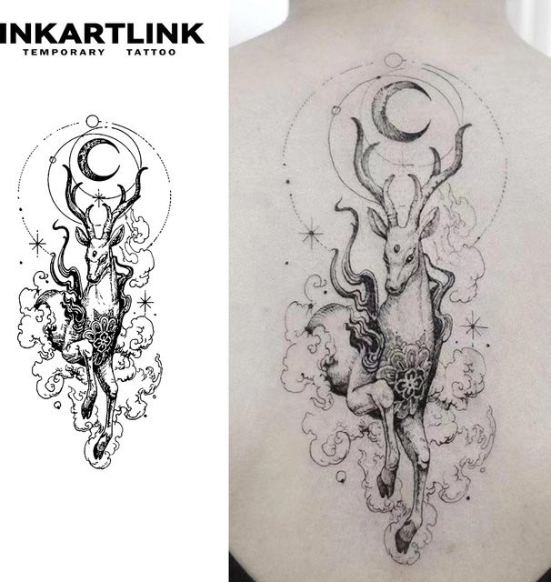 INKARTLINK Temporärer Hirsch-Tattoo-Aufkleber, wasserfest, semi-permanent - Bild 1