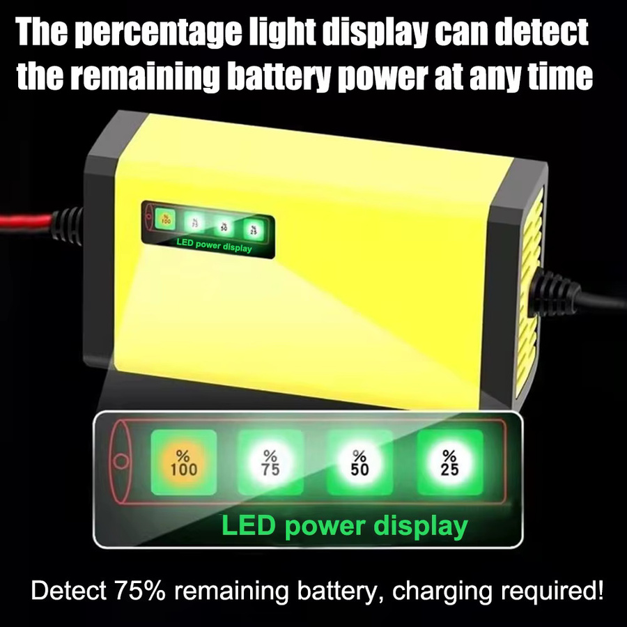 Moto Truck Batterieladegerät für 12 V Blei-Säure-Batterien mit LED-Anzeige und Puls-Reparaturfunktion, Gelb, 2 A, 220 V - Bild 2