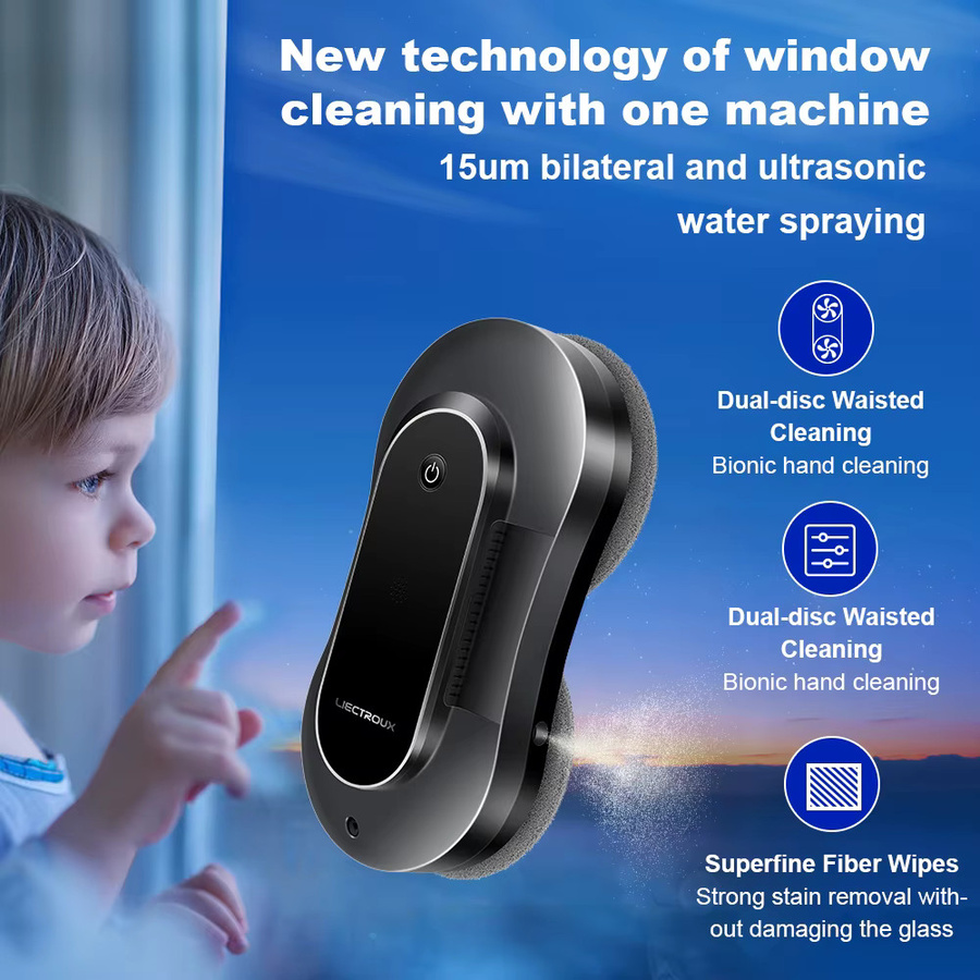 Liectroux YW810 Fensterputzroboter in Schwarz mit doppelter Wassersprühfunktion, Lasersensor, AI-Navigation und App-Steuerung - Bild 4