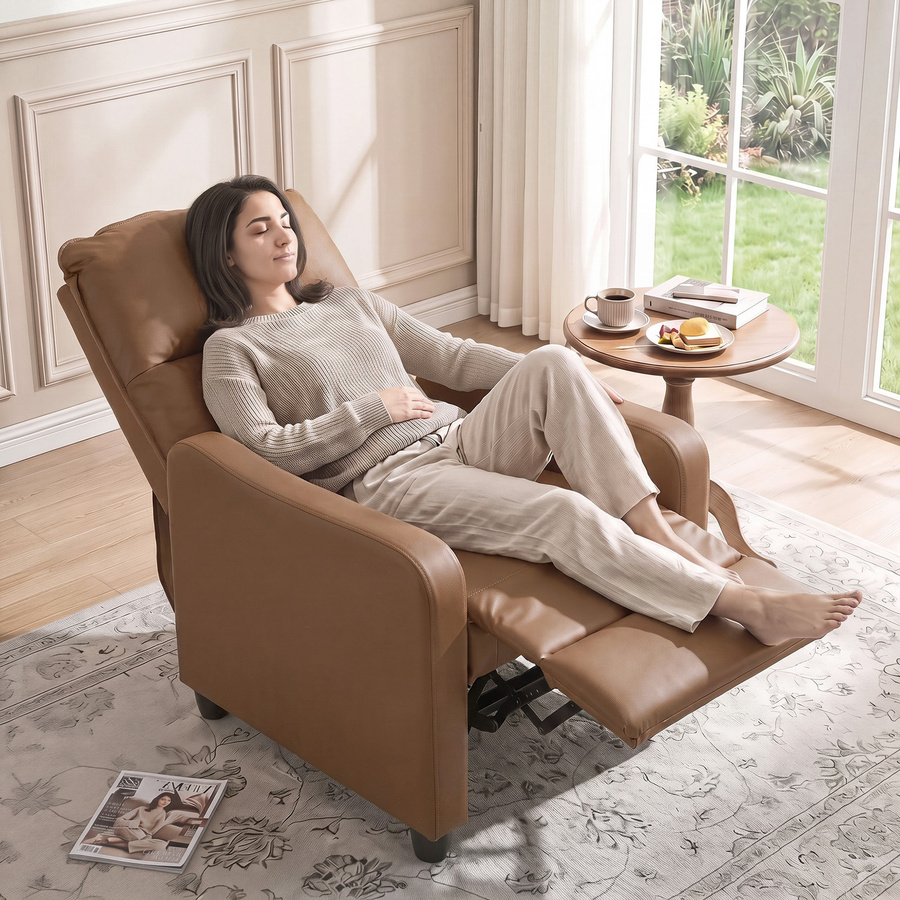 HOMCOM Manueller Relaxsessel mit Fußstütze in Dunkelbraun, ergonomisch gepolsterter Sessel aus PU-Leder mit Metall- und Holzrahmen, B/T/H: 69 x 91 x 100 cm - Bild 2