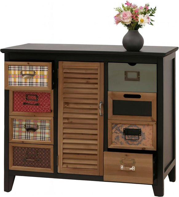 Apothekerkommode MCW O63 Vintage Shabby im Fensterladen-Design, Korpus Schwarz, B/T/H: 80 x 40 x 91 cm - Bild 2