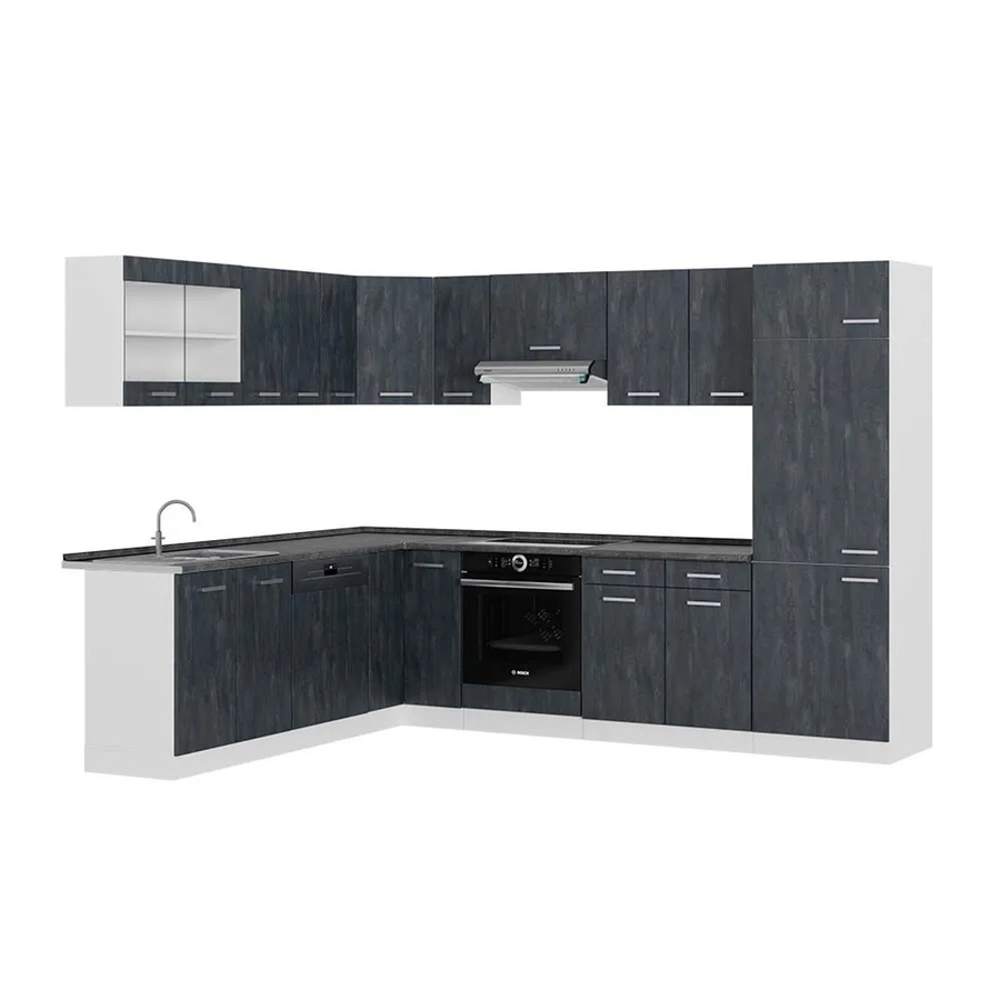 Vicco R-Line Eckküche in Schwarz Beton und Weiß mit Arbeitsplatte in Anthrazit, B/T/H: 287 x 227 x 60 cm - Bild 2