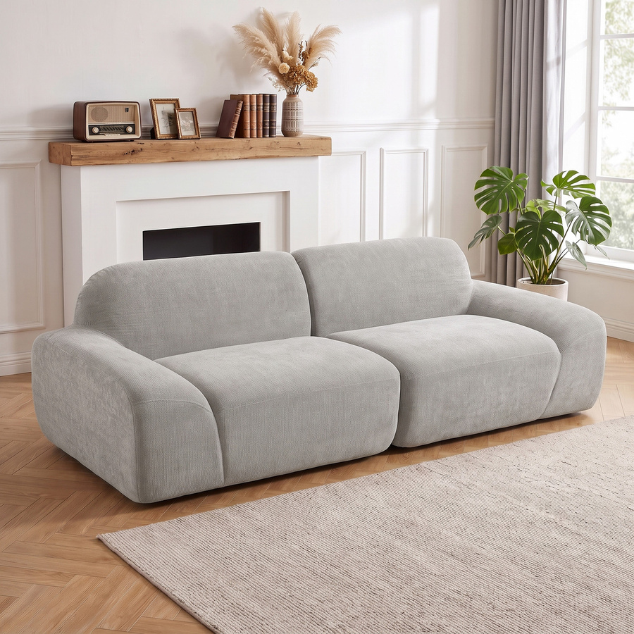 HOMCOM 3-Sitzer-Sofa aus Chenille in Hellgrau, modernes modulares Sofa mit breiter Sitzfläche und dicker Polsterung für dein Wohnzimmer, Breite: 244 cm - Bild 2