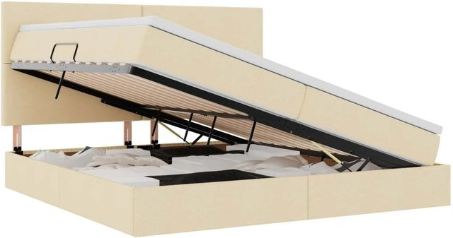 vidaXL Bett mit Stauraum und LED in Beige mit Polsterrahmen und Metallgestell B/T: 200 x 200 cm - Bild 1