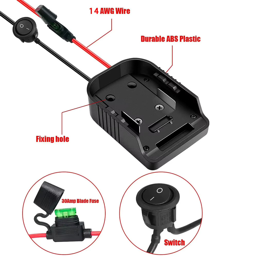 Dawupine DIY Netzteil Stecker Adapter Konverter für Makita BL1830 und Bosch 14,4 V-18 V Lithium-Batterien mit I/O Schalter und 30A Sicherung, Schwarz - Bild 6