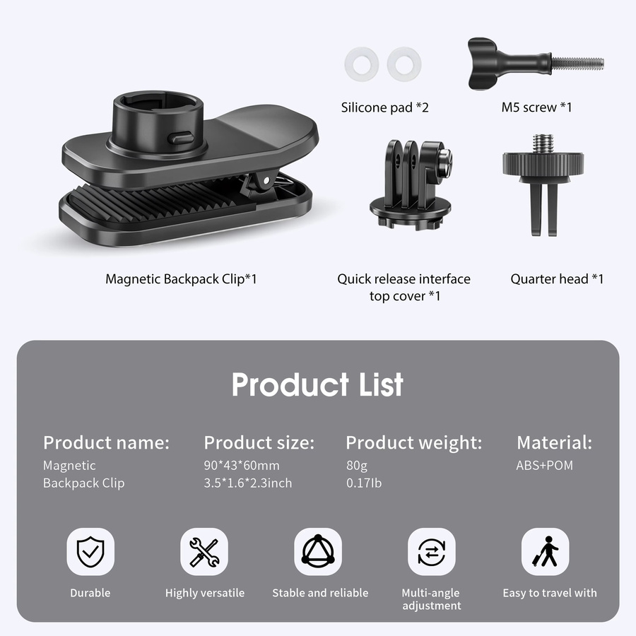 STARTRC Schnellverschluss-Magnetrucksackclip mit 360 Grad Drehung für DJI Action Pocket in Schwarz - Bild 6